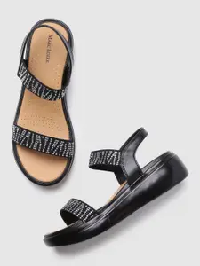 Marc Loire Black Printed PU Flatform Sandals