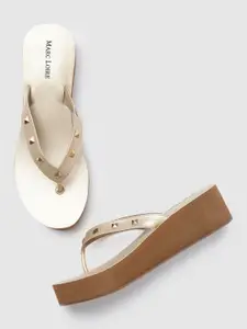 Marc Loire Gold-Toned PU Wedge Sandals