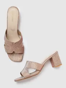 Marc Loire Rose Gold Embellished PU Party Block Sandals