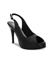 Hydes N Hues Black Colourblocked High-Top Stiletto Peep Toes with Buckles