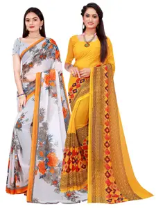Florence White & Yellow Floral Pure Georgette Saree