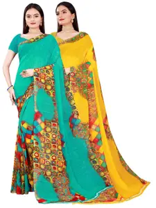 Florence Yellow & Green Pure Georgette Saree