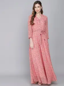 Rudraaksha Creations Pink & chambray Floral Georgette Maxi Dress
