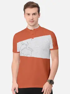 BULLMER BULLMER Men Orange Colourblocked Henley Neck Bio Finish T-shirt