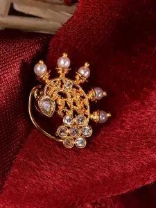Saraf RS Jewellery Saraf RS Gold-Plated White Kundan-Studded Chand Nose Ring