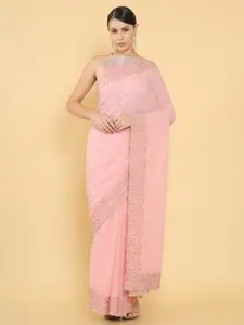 Soch Pink Georgette Embroidered And Embellished Saree