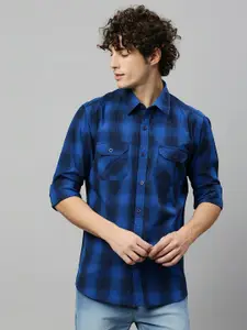 High Star Men Blue Slim Fit Checked Casual Shirt