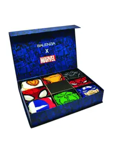 Balenzia x Marvel Avengers Men Pack of 8 Blue & White Spiderman Printed Calf-Length Socks