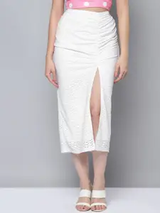 SASSAFRAS Women White Side Ruched  A-Line Skirts