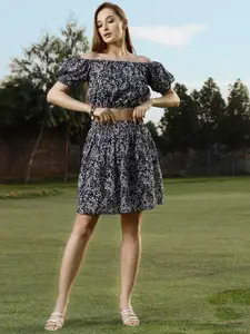 Sera LilPicks Women Navy Blue Printed Top & Skirt