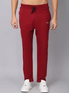 Rodamo Men Maroon Solid Cotton Slim-Fit Track Pant