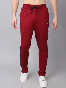 Rodamo Men Maroon Striped Slim-Fit Cotton Trackpants