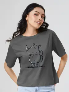 The Souled Store Women Grey Save The Rhino Print Oversized T-Shirt
