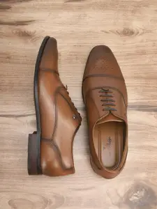 Louis Philippe Men Brown Textured Leather Formal Derbys