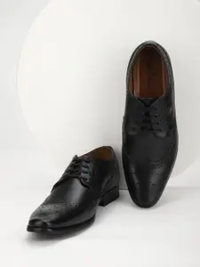 Louis Philippe Men Black Solid Formal Leather Derbys