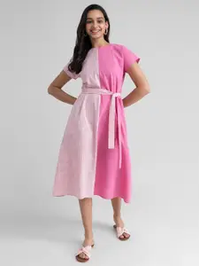 Pink Fort Pink Checked Midi Dress
