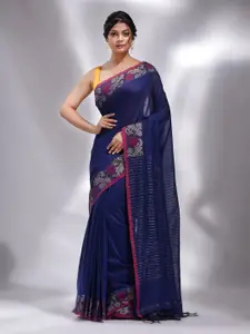 Charukriti Blue & Red Woven Design Pure Cotton Saree