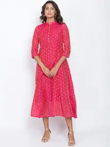 Be Indi Fuchsia Jacquard Ethnic A-Line Midi Dress