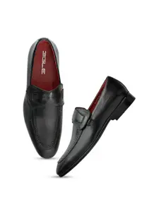 Egle Men Black Solid Leather Formal Slip-Ons