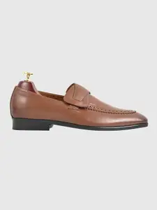 Egle Men Tan-Brown Solid Leather Formal Slip-Ons