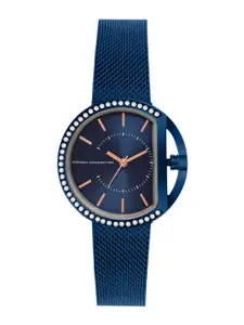 French Connection Women Blue Printed Dial & Blue Stainless Steel Bracelet Style Straps Analogue Watch