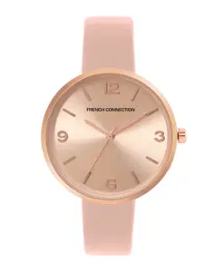 French Connection Women Rose Gold-Toned Embellished Dial & Multicoloured Leather Straps Analogue Watch