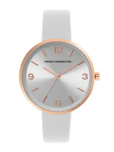 French Connection Women Silver-Toned Dial & White Leather Straps Analogue Watch FCN00019D