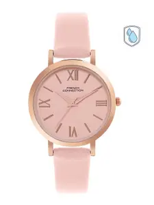 French Connection Women Pink Dial & Rose Gold Toned Leather Straps Analogue Watch FCN00037E