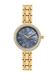 French Connection Women Gold-Toned Mother of Pearl Dial & Gold Toned Stainless Steel Bracelet Style Straps Watch