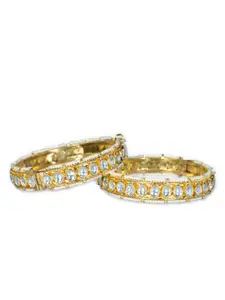 AURAA TRENDS Set Of 2 Gold-Plated Kundan Studded Bangles