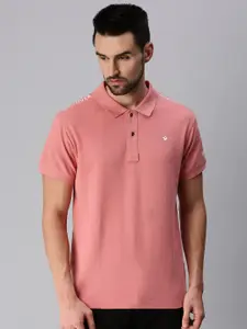 VEIRDO Men Peach-Coloured & coral cloud Polo Collar T-shirt