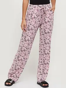 max Women Pink & Black Printed Cotton Lounge Pant
