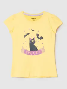 max Girls Yellow Printed T-shirt