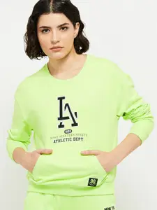 max Women Lime Green Printed Sweatshirt