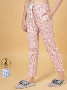 Dreamz by Pantaloons Pack of 2 Blue & Pink Printed Lounge Pants