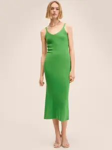 MANGO Green A-Line Midi Dress