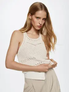 MANGO Off White Crochet Knit Tank Top
