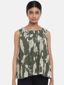 Annabelle by Pantaloons Olive Green Floral Print Top