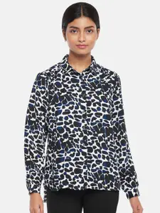 Annabelle by Pantaloons Women Navy Blue Printed Formal Shirt