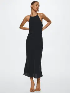 MANGO Black Solid A-Line Midi Dress