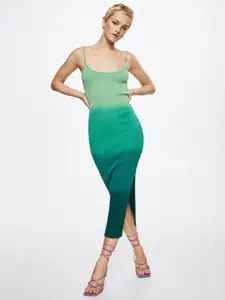 MANGO Green Ombre Dyed Bodycon Midi Dress