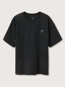 Mango Kids Teen Boys Black Solid Pure Cotton T-shirt