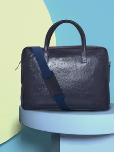 OLIVE MIST Unisex Blue Textured Leather Laptop Bag