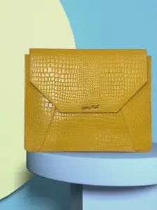 OLIVE MIST Unisex Mustard Textured Leather Laptop Sleeve