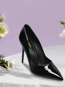 Flat n Heels Black Colourblocked Kitten Pumps