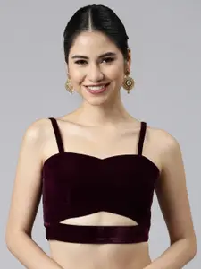 flaher Burgundy Solid Velvet Padded Blouse