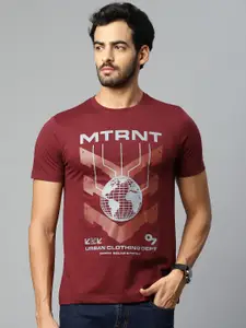 Metronaut Men Maroon & Grey Brand Logo Printed T-shirt