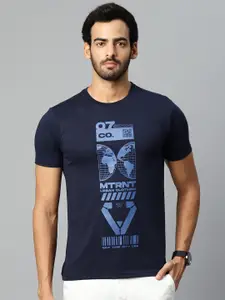 Metronaut Men Navy Blue Brand Logo Printed T-shirt