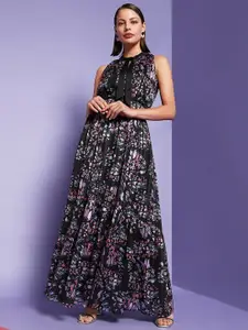 Vero Moda Marquee Collection Black & parrot pink Floral Maxi Dress
