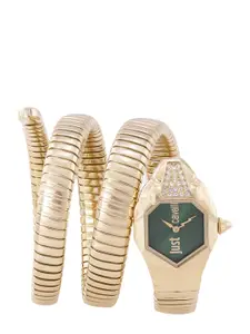 Just Cavalli Women Green Dial & Gold Toned Wrap Around Straps Analogue Watch JC1L022M0065